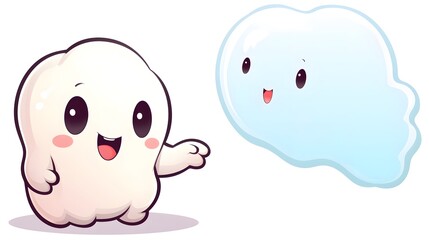 Charming little ghost with speech bubble conveying friendly message for Halloween designs