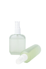 Plastic bottle of liquid soap on white background