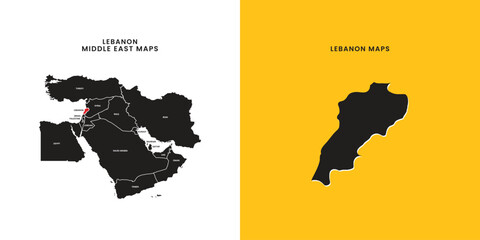Map of Lebanon. Map of Lebanon in detail. Map of Lebanon with red marks on Middle East map with country names.