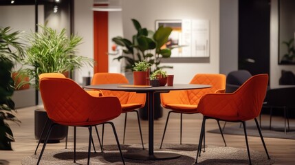 Modern co-working space prepared for a small business roundtable with digital tools