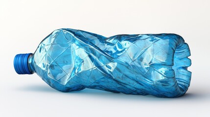 Crushed blue plastic bottle on white background; recycling concept (1)