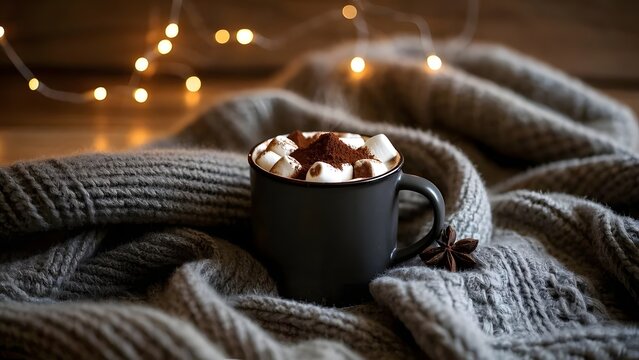 cup of coffee and chocolate with mashmellow