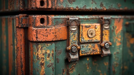 Rusty metal storage container lock, close-up