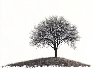 Fototapeta premium The concept of a nature perspective is illustrated through digital art of a lone tree's silhouette on a hill during dusk