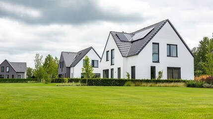 Modern Architecture in Serene Landscape with Green Lawn