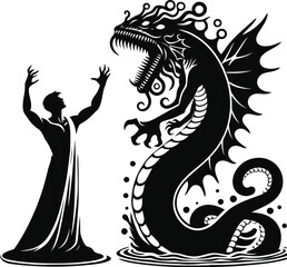 Ancient God of the Sea Bringing Leviathan from the Depths &ndash; Epic Fantasy Creature Concept