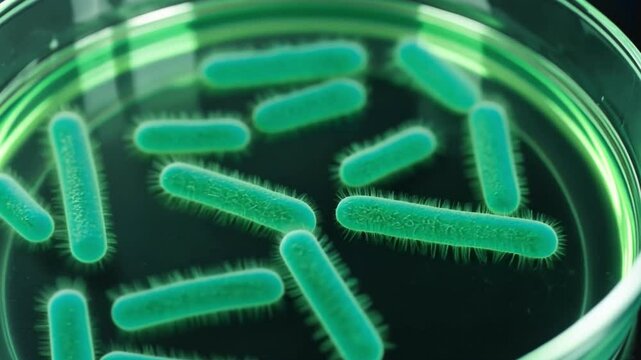 Bacterial Colony: A microscopic world comes to life, showcasing vibrant green bacteria colonies in a petri dish. The image is a beautiful reminder of the intricate world around us