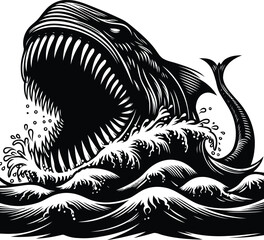 The Giant Jaws of Leviathan Breaking Through Waves – Dramatic Sea Creature Fantasy Scene