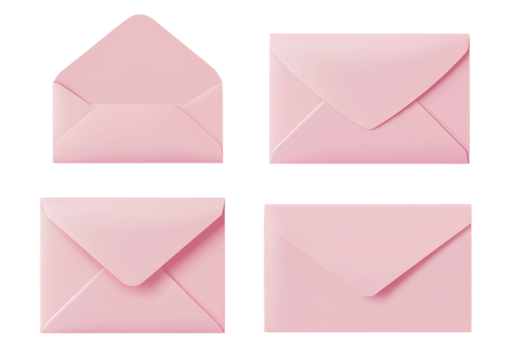  Set of pink envelopes isolated on a transparent background