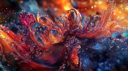 Obraz premium Abstract liquid splash art; vibrant colors in motion; dynamic background. Possible use digital wallpaper