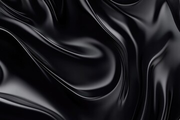 Fototapeta premium 黒い布の柔らかな波が織りなす抽象的な模様が見られる。