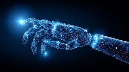 Advanced Robotic Hand Reaching for Innovation - Futuristic robotic hand, symbolizing technology, innovation, progress, automation, and the future of artificial intelligence