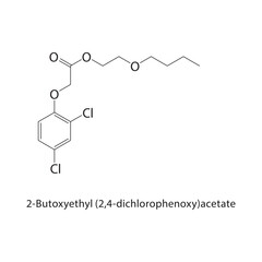2-Butoxyethyl (2,4-dichlorophenoxy)acetate skeletal structure. Ester compound schematic illustration. Simple diagram, chemical formula.