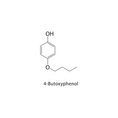 4-Butoxyphenol skeletal structure. Phenol compound schematic illustration. Simple diagram, chemical formula.