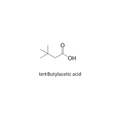 tert-Butylacetic acid skeletal structure. Carboxylic acid compound schematic illustration. Simple diagram, chemical formula.