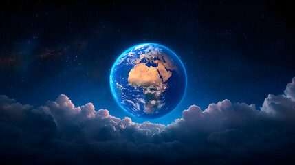 Obraz premium Earth at Night Surrounded by Clouds and Stars