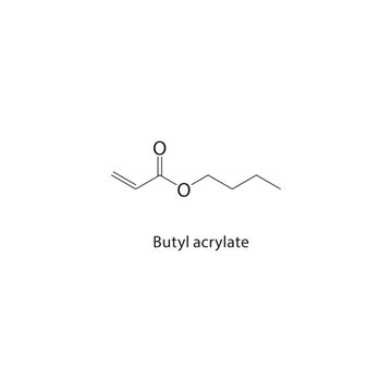Butyl acrylate skeletal structure. Acrylate compound schematic illustration. Simple diagram, chemical formula.