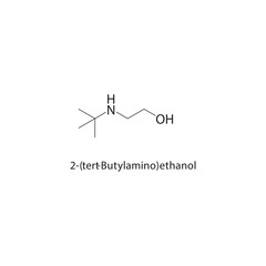 2-(tert-Butylamino)ethanol skeletal structure. Amine compound schematic illustration. Simple diagram, chemical formula.
