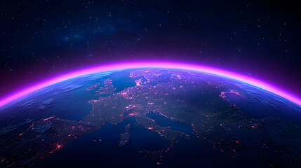 Fototapeta premium Earth at Night with Purple Atmospheric Glow