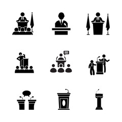 Public speaking icon featuring a person, podium speech, 