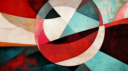 Abstract geometric art featuring bold colors and circular shapes composition