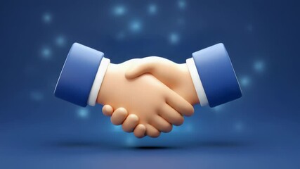 Cartoon Handshake Rendering on Solid Blue Background