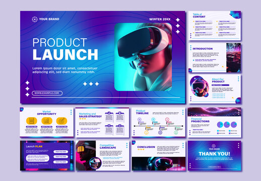 Purple And Blue Product Launch Virtual Reality Business Presentation Template