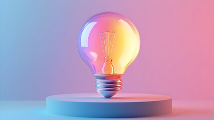 Illuminated Lightbulb on Pastel Background
