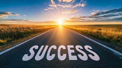 The road to success, An inspiring journey toward a bright future concept