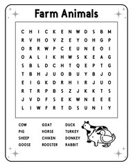 Word search game for children. Educational puzzle. Printable worksheet. Coloring page for kids. Find words in a table. Vector illustration.
