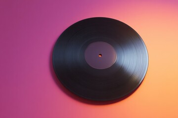 Obraz premium vintage vinyl record on vibrant neon background single colored light with plenty of copy space around