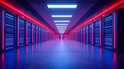 Fototapeta premium Futuristic Server Room with Neon Lights