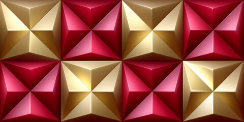 Obraz premium Dynamic Arrangement of Red and Gold Polygonal Shapes for Modern Design Inspiration