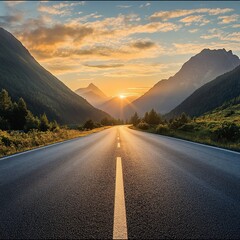 Scenic Mountain Road at Sunset, A Journey into the Horizon of Serenity