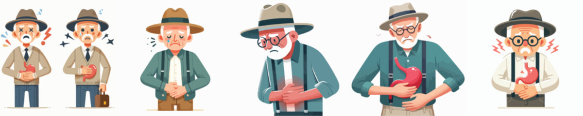 vector grandfather has stomach ache