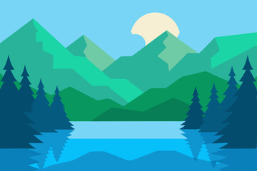 mountain landscape with lake and mountains