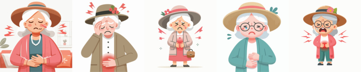 vector grandma having stomach ache