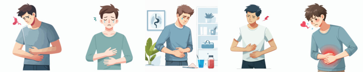 stomach ache young man vector