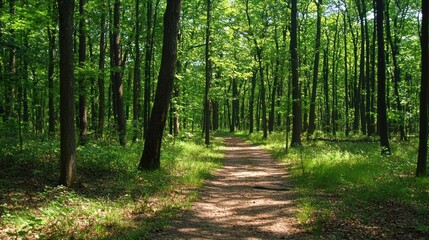 Obraz premium Serene Forest Path: A Summer Day's Walk