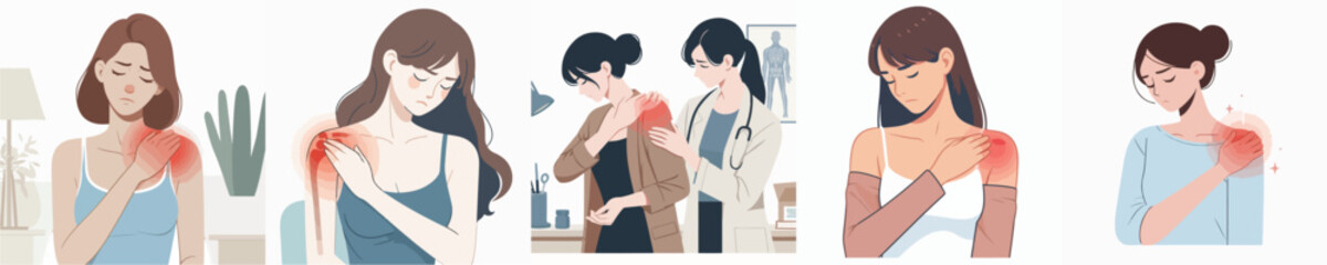 vector woman having shoulder pain