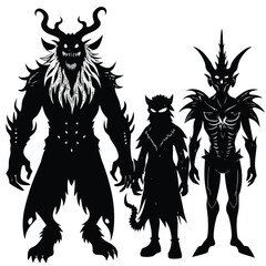 Silhouette Art of Mythical Creatures: Krampus, Imp, and Demon Fantasy Characters