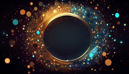 abstract beautiful bronze circle glitter frame with colorful confetti background, bright texture pattern, graphic resource