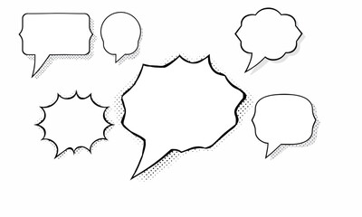 collection of various comic speech bubbles in different shapes and sizes, perfect for adding dialogue or thoughts in illustrations. These elements enhance storytelling and creativity