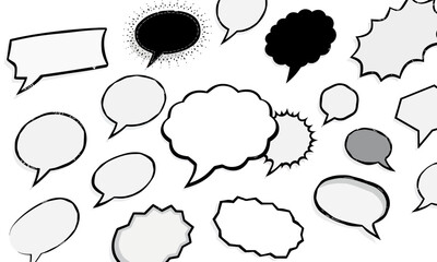 collection of various comic speech bubbles in different shapes and sizes, featuring black and white designs that evoke creativity and communication. Perfect for graphic design projects