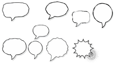 Fototapeta premium collection of various comic speech bubbles and explosion shapes, perfect for adding dialogue or emphasis in illustrations. These elements enhance visual storytelling and creativity