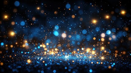Obraz premium Sparkling Blue and Gold Bokeh Background with Shimmering Lights