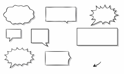 collection of various comic speech bubbles different shapes and sizes, perfect for adding dialogue or thoughts illustrations. These empty speech bubbles can enhance storytelling and creativity