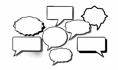 collection of various comic speech bubbles different shapes and sizes, perfect for adding dialogue or thoughts to illustrations. These empty speech bubbles can enhance storytelling and creativity