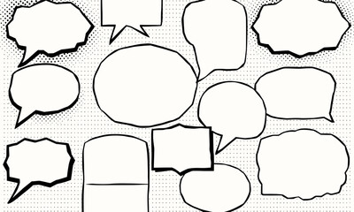 collection of various comic speech bubbles in different shapes and sizes, perfect for adding dialogue or thoughts in illustrations. These empty bubbles invite creativity and expression