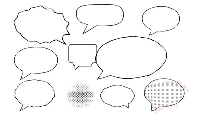 collection of various comic speech bubbles in different shapes and sizes, perfect for adding dialogue or thoughts in illustrations. These elements enhance creativity and storytelling